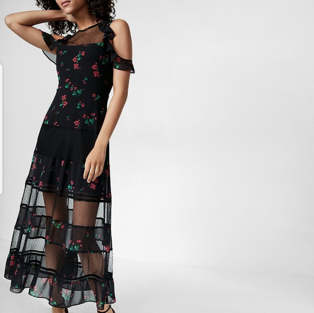 Express mesh lace floral maxi dress